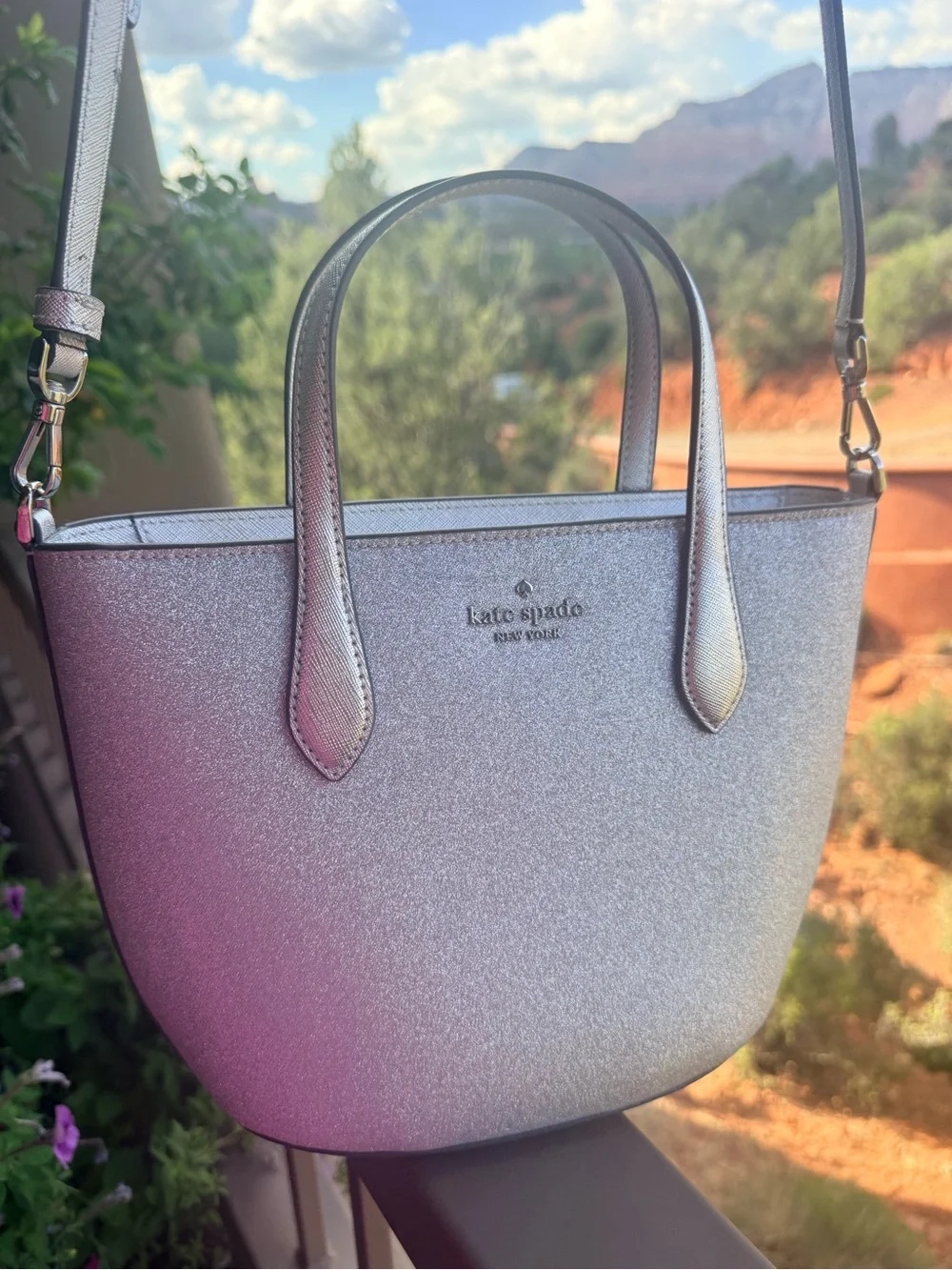 kate spade Metallic Silver Glitter Mini Satchel